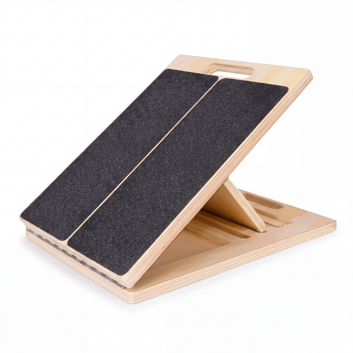 Reoviva slant board grip surface with folding support and slotted base