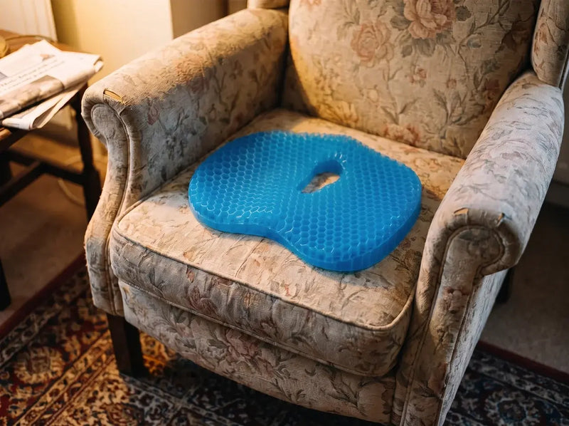 Reoviva cushion on a fabric armchair at home