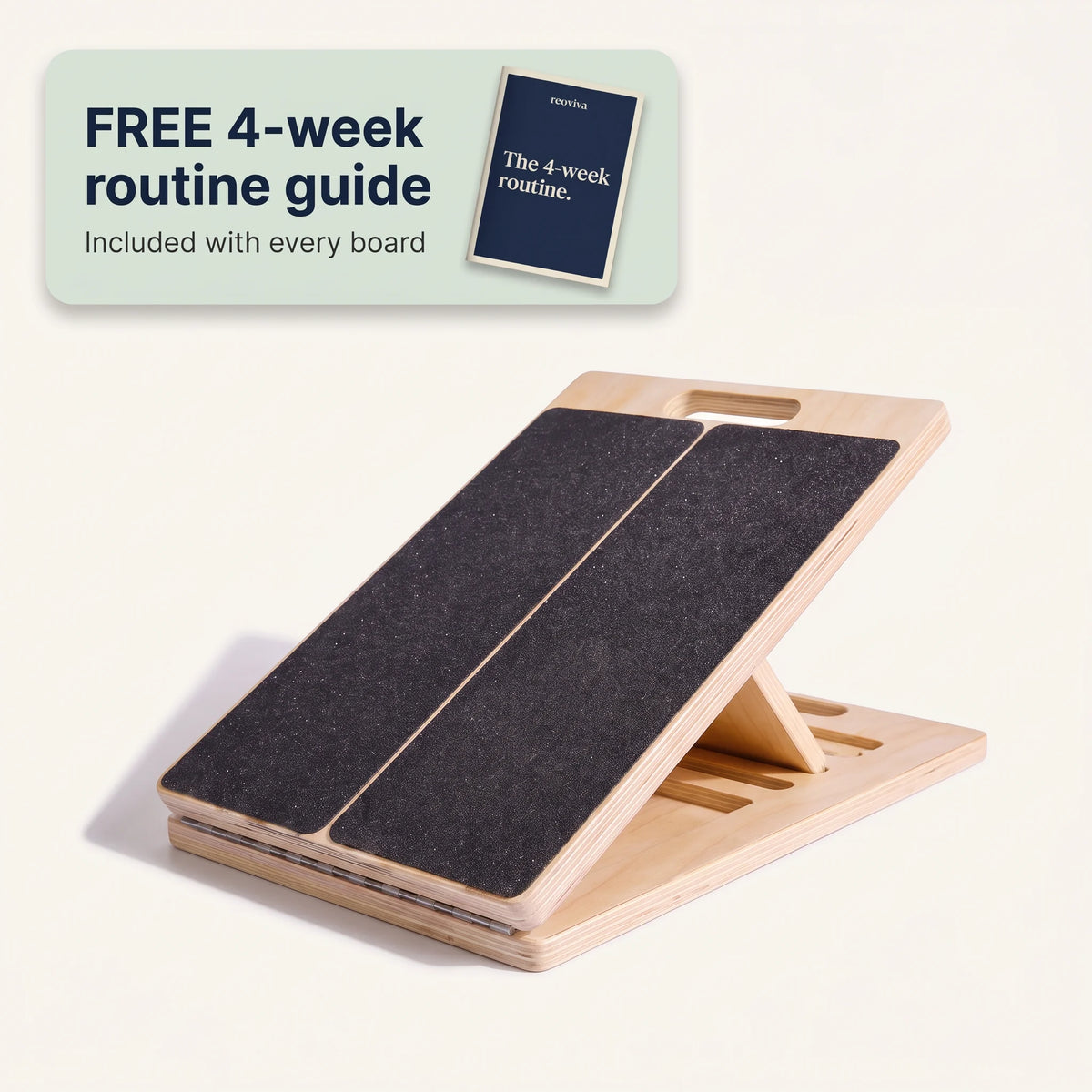 Reoviva Slant Board with the free 4-week routine guide included with every board