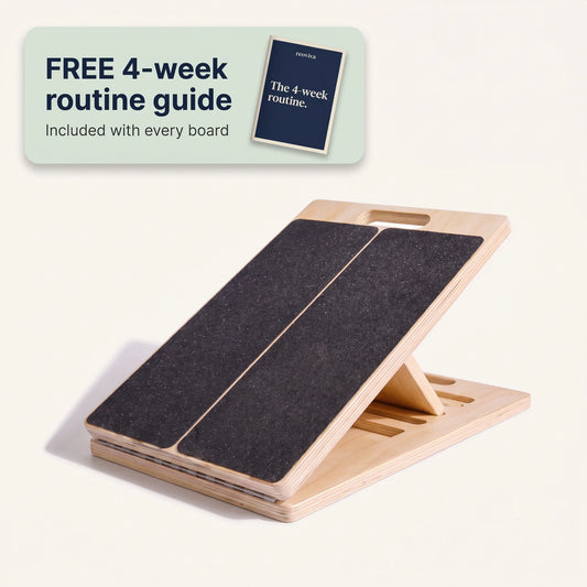 Reoviva Slant Board with the free 4-week routine guide included with every board