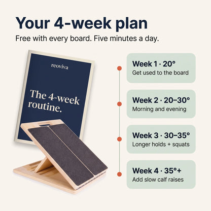 The free 4-week plan, from 20 degrees in week 1 to 35 degrees and calf raises in week 4