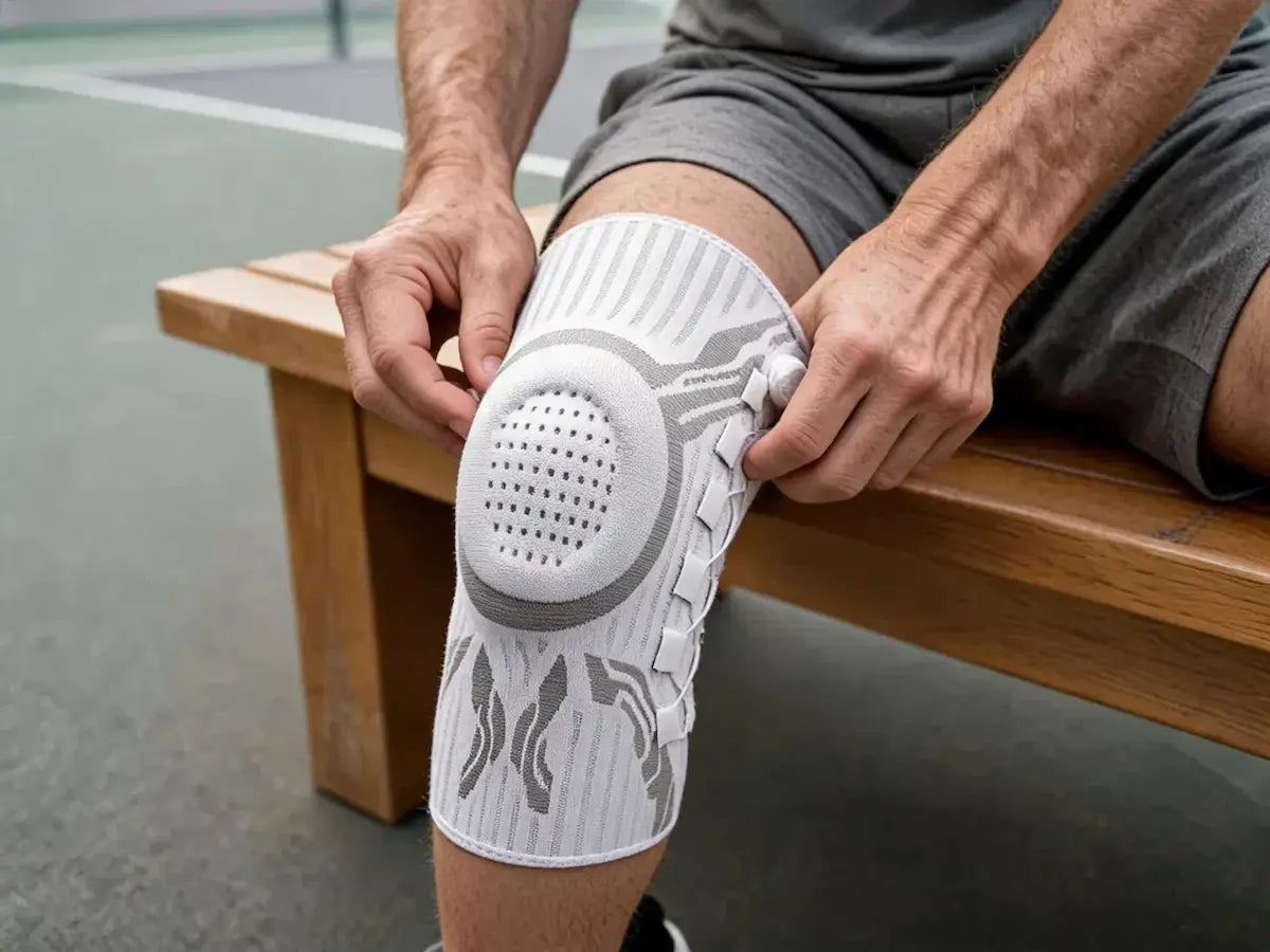 Centering the padded ring of the Reoviva knee brace over the kneecap